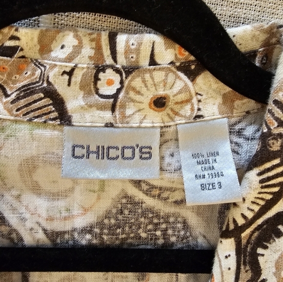 Chico's Size 3 100% Linen Paisley Tan Ocean Blazer - Picture 3 of 10